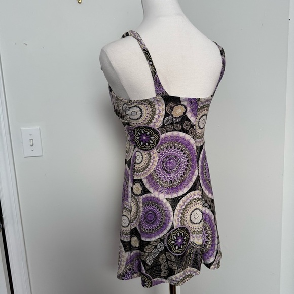 Ladies Y2K Purple and Black Patterned Dress belted goth fairy whimsy S mini - Picture 5 of 6